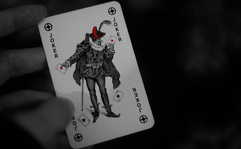 Joker Ultra, Black and White, Game, cards, red, joker, playing cards, HD wallpaper