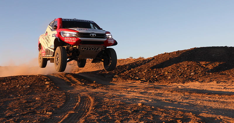 Toyota, dakar, hilux, japan, racing, red, white, HD wallpaper