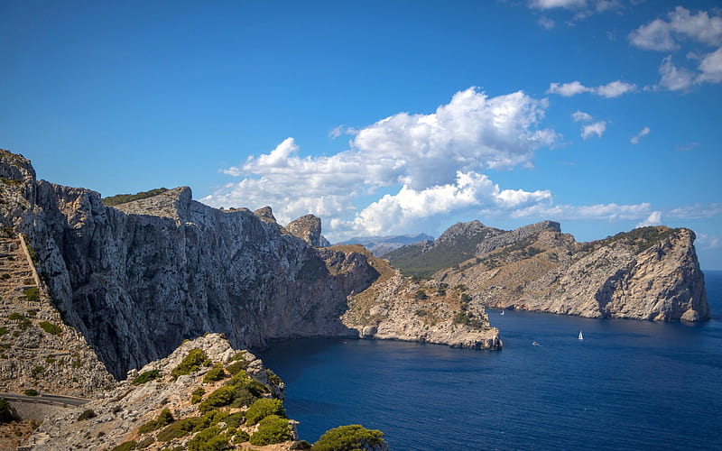 Mallorca, Balearic Islands, Mediterranean, rocks, coast, seascape, Spain, Cap de Formentor, HD wallpaper