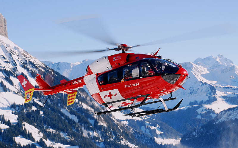 Eurocopter EC 135, light helicopter, rescue helicopter, mountains, Alps, medical helicopter, Airbus Helicopters, HD wallpaper