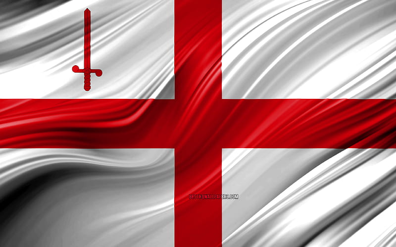 City of London flag, english counties, 3D waves, Flag of City London, Counties of England, City of London County, administrative districts, Europe, England, City of London, HD wallpaper