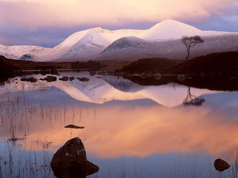Scotland - Western Highlands, snow, mountains, dusk, scotland, winter, HD wallpaper