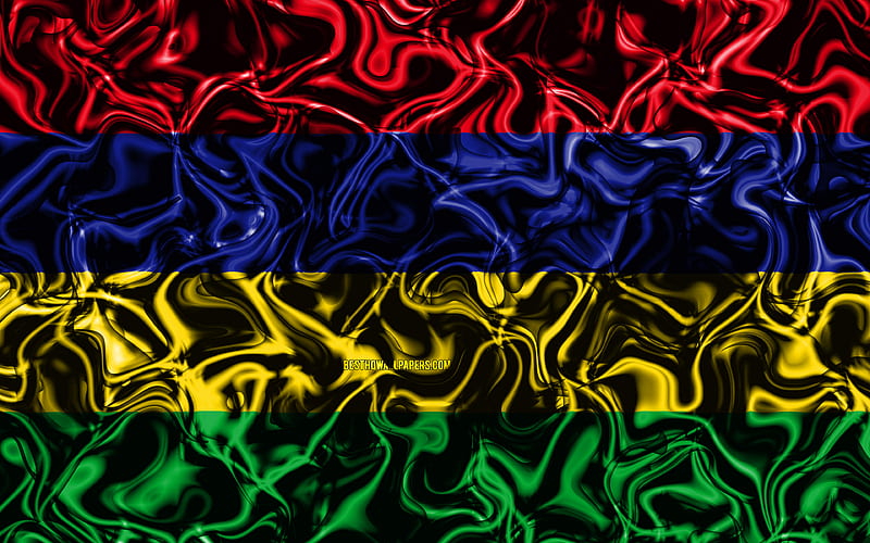 Flag of Mauritius, abstract smoke, Africa, national symbols, Mauritius flag, 3D art, Mauritius 3D flag, creative, African countries, Mauritius, HD wallpaper