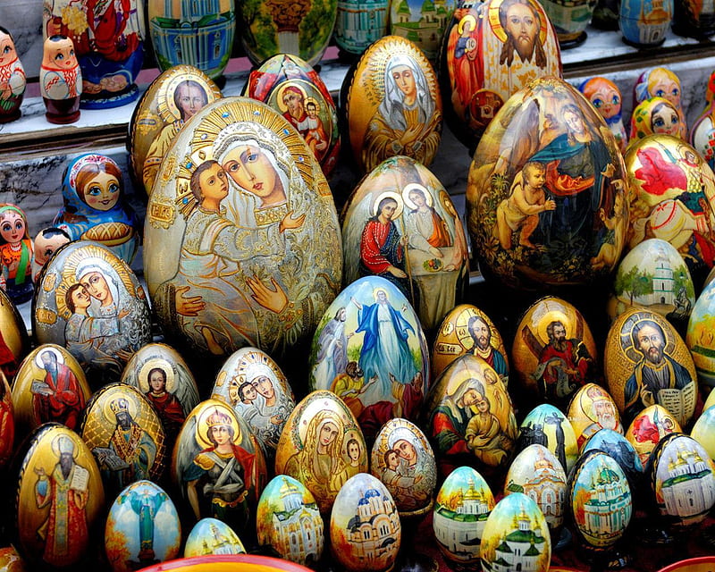 Painted Eggs Ukraine, shapes, faces, sizes, eggs, religious, colors, painted, abstract, HD wallpaper