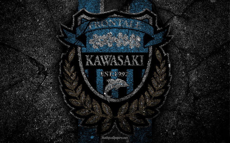 Kawasaki Frontale, logo, art, J-League, soccer, football club, FC Kawasaki Frontale, asphalt texture, HD wallpaper