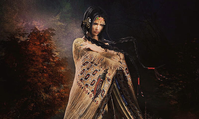 Beautiful Native Maiden, woman, Maiden, shawl, Native, beauty, Indian, HD wallpaper