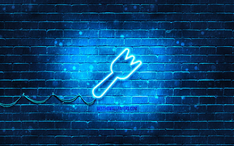 Fork neon icon blue background, neon symbols, Fork, creative, neon icons, Fork sign, food signs, Fork icon, food icons, HD wallpaper