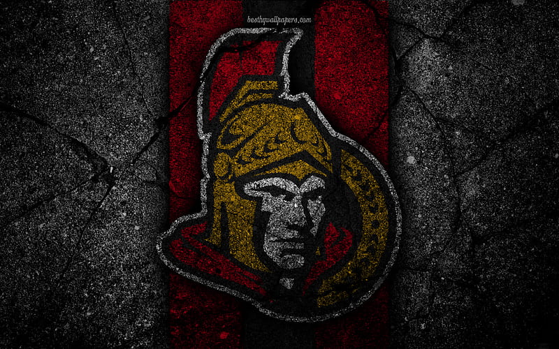 Ottawa Senators, logo, hockey club, NHL, black stone, Eastern Conference, USA, Asphalt texture, hockey, Atlantic Division, HD wallpaper