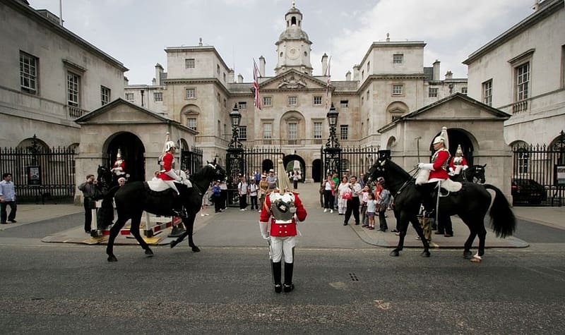 King's Life Guards Whitehall Palace, Palace, mounted, Red tunic, Life Guards, HD wallpaper