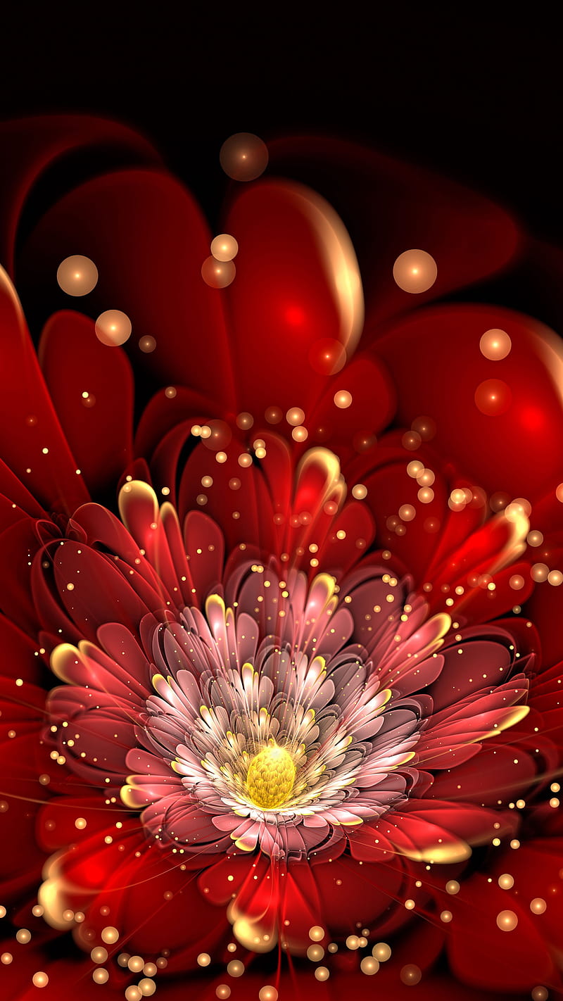 Flower , fractal, petals, red, abstraction, HD phone wallpaper