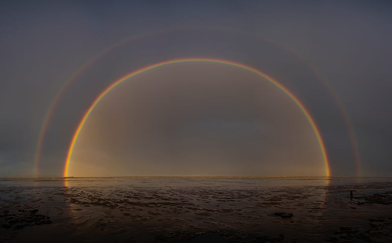 180 Double Rainbow Ultra, Nature, Sun & Sky, beach, Rainbow, sky, 180rainbow, HD wallpaper