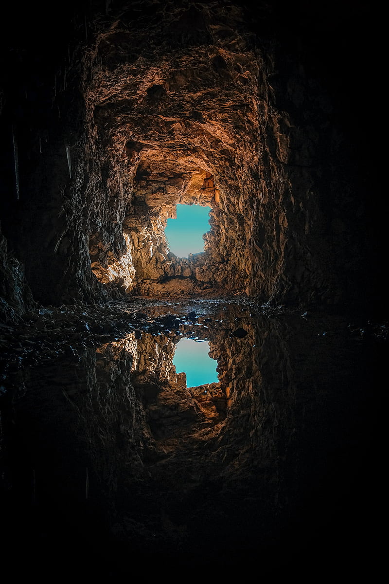cave, puddle, reflection, rock, HD phone wallpaper