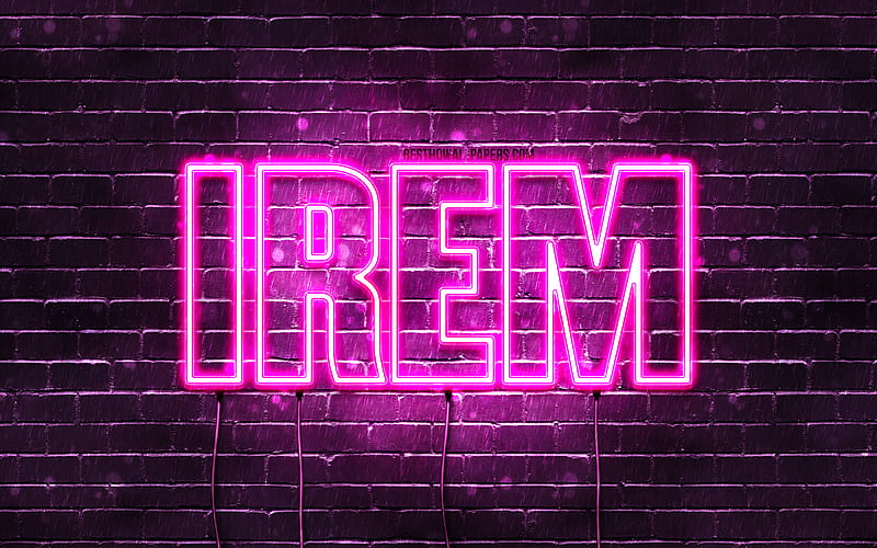 Irem with names, female names, Irem name, purple neon lights, Happy Birtay Irem, popular turkish female names, with Irem name, HD wallpaper