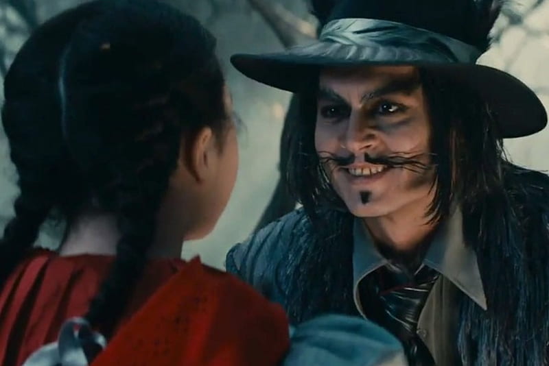 Into the woods (2014), Into the woods, movie, man, Wolf, hat, fantasy, Red Riding Hood, actor, Johnny Depp, HD wallpaper