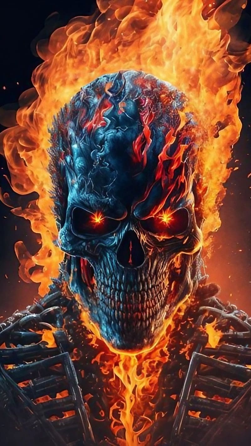 Ghost Rider Animated, Dangerous Skull, skull on fire, HD phone ...