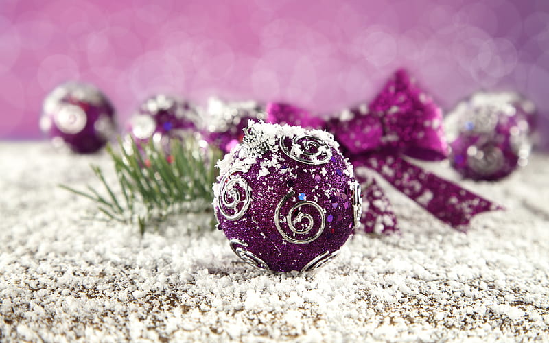 Xmas decoration, purple balls, Happy New year, bokeh, Christmas decoration, Christmas, Merry Christmas, HD wallpaper