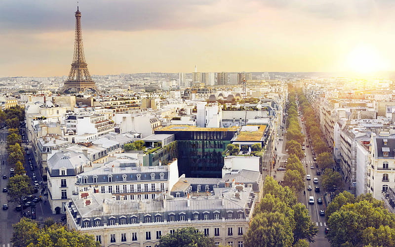 Paris, evening, cityscape France, Eiffel Tower, Parisian streets, HD wallpaper