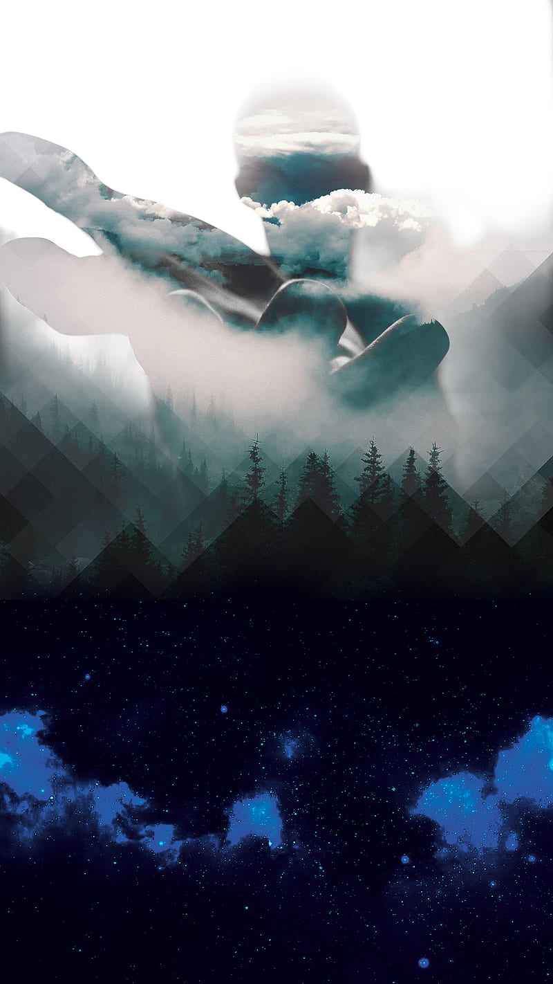 Gods Hand, forest, full, god, illustration, minimalism, mountain, s9, sky, space, HD phone wallpaper