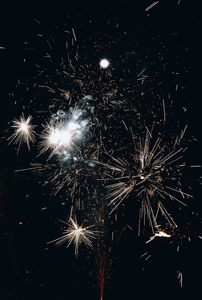 fireworks, salute, sparks, smoke, sky, HD phone wallpaper