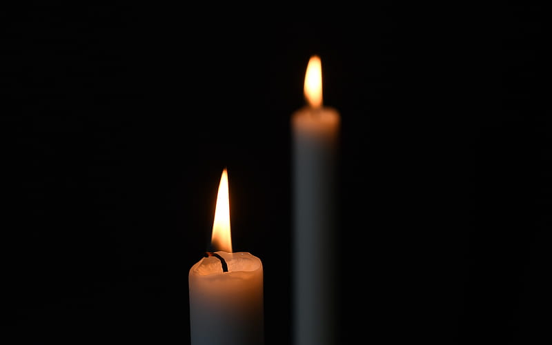 burning candle on black background, candles, sadness concepts, sorrow concepts, black background with candles, HD wallpaper