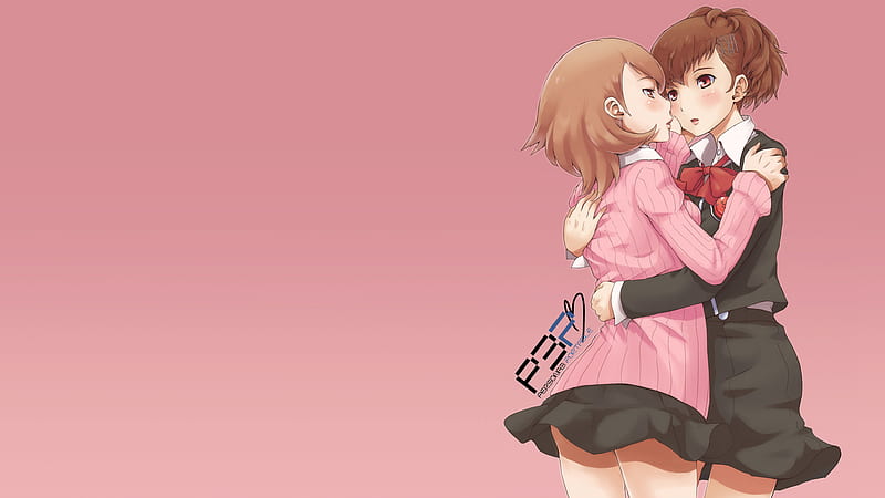 animegirl, dress, uniform, blush, brown eyes, pink, HD wallpaper