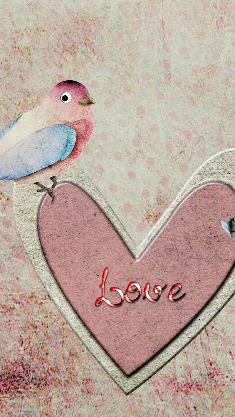 Vintage Art , vintage art, love, romantic, heart, bird, HD phone wallpaper