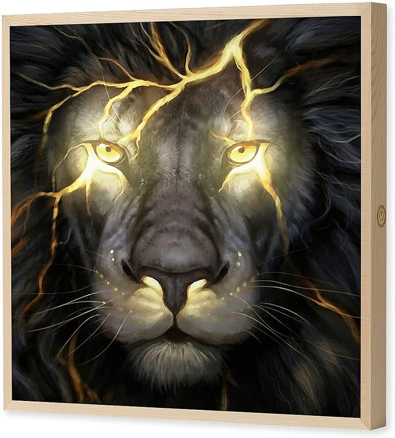 SZYF LED Canvas Wall Art Prints Painting Poster Framed Home Decor Animal Light up Frame Posters for Modern Living Room Decor Kids Bedroom Decoration (in): Posters & Prints, Lightning Lion, HD phone wallpaper