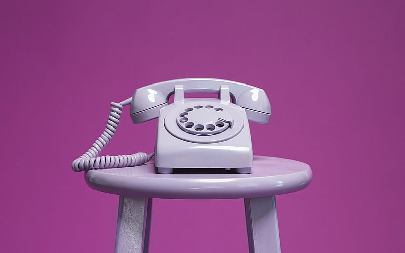old phone, telephone, dial telephone, purple background, call center concepts, support concepts, HD wallpaper