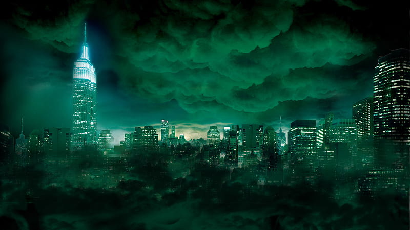 Skyscrapers Cover under Scary Toxic Clouds, HD wallpaper