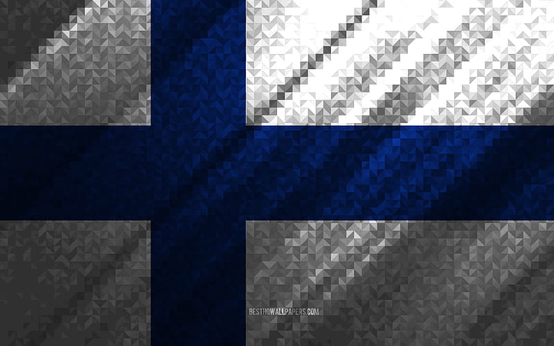 Flag of Finland, multicolored abstraction, Finland mosaic flag, Europe, Finland, mosaic art, Finland flag, HD wallpaper