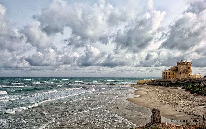 Beach in Alicante, Spain, beach, nature, Spain, clouds, sea, HD wallpaper