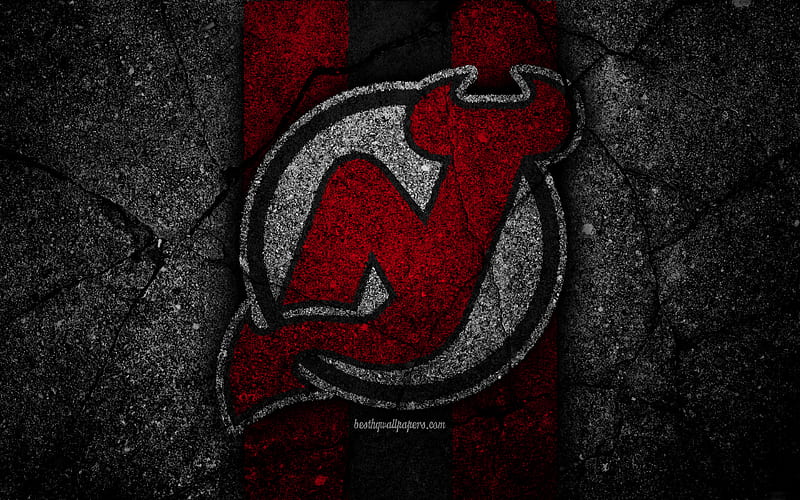 New Jersey Devils, logo, hockey club, NHL, black stone, Eastern Conference, USA, Asphalt texture, hockey, Metropolitan Division, HD wallpaper