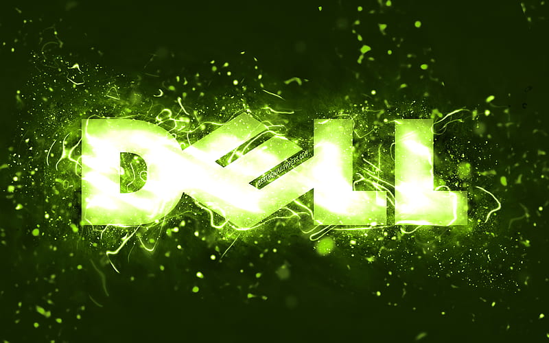 Dell lime logo lime neon lights, creative, lime abstract background, Dell logo, brands, Dell, HD wallpaper