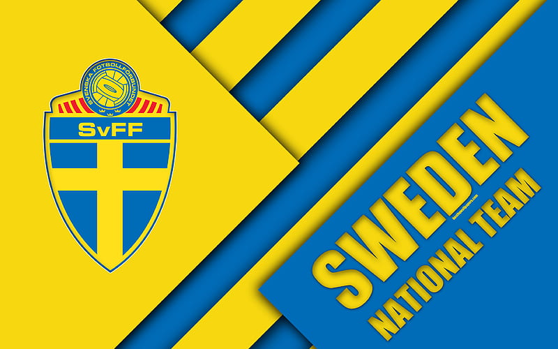 Sweden national football team emblem, material design, blue yellow abstraction, Swedish Football Association, logo, football, Sweden, coat of arms, HD wallpaper