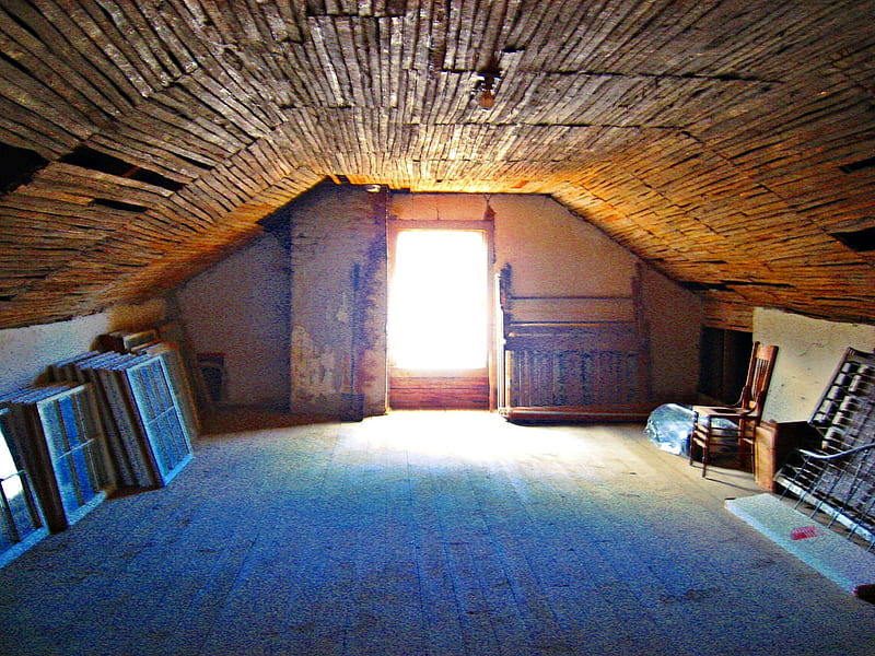 the light in the attic, window, space, wood, attic, light, HD wallpaper