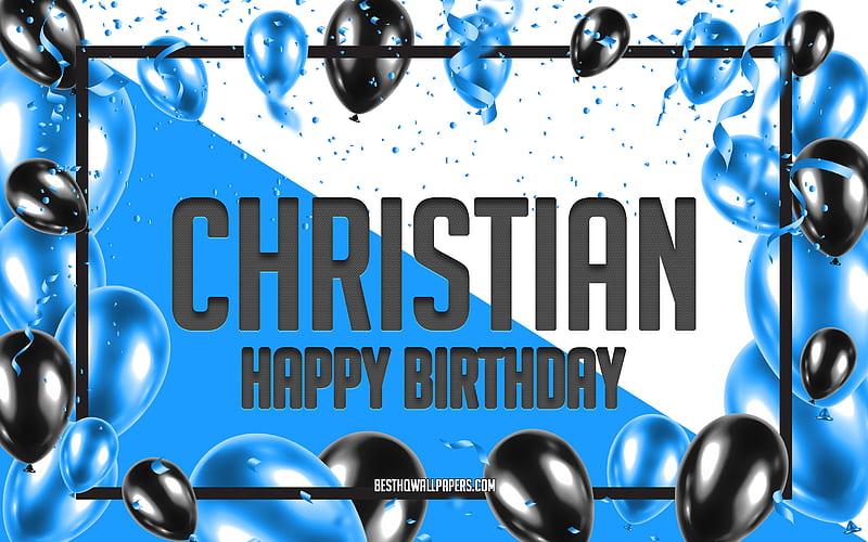 Happy Birtay Christian, Birtay Balloons Background, Christian, with names, Christian Happy Birtay, Blue Balloons Birtay Background, greeting card, Christian Birtay, HD wallpaper