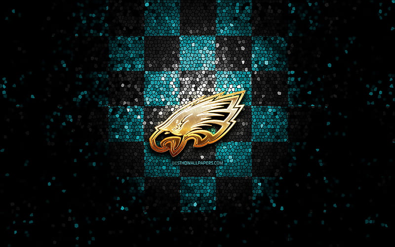 Philadelphia Eagles, glitter logo, NFL, blue black checkered background, USA, american football team, Philadelphia Eagles logo, mosaic art, american football, America, HD wallpaper