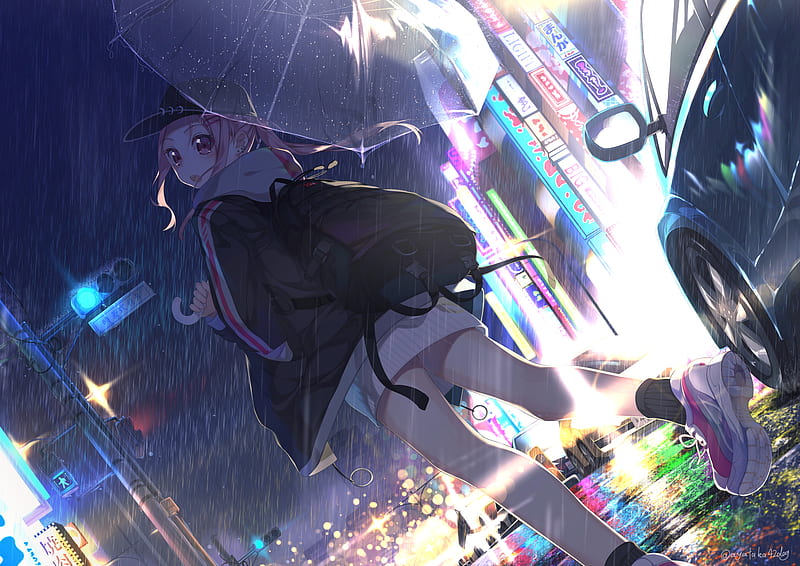Anime Girl with Umbrella In Rain, HD wallpaper