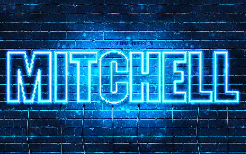 Mitchell with names, horizontal text, Mitchell name, blue neon lights, with Mitchell name, HD wallpaper