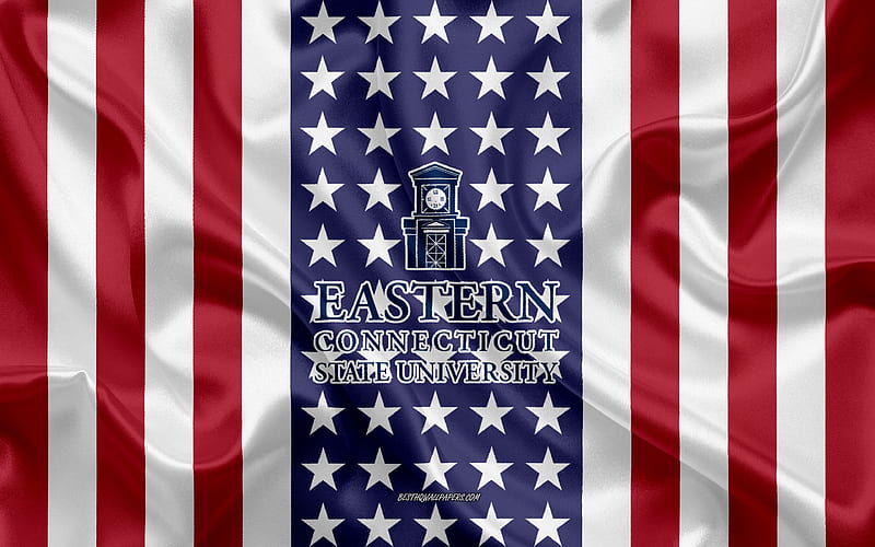 Eastern Connecticut State University Emblem, American Flag, Eastern Connecticut State University logo, Willimantic, Connecticut, USA, Emblem of Eastern Connecticut State University, HD wallpaper