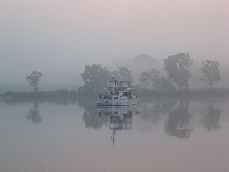 Dawn in Swan Creek, Powerboats, water, Dawn, reflections, HD wallpaper