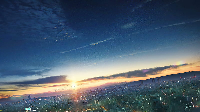 Anime City Cityscape Cloud, cityscape, anime, artist, artwork, digital-art, HD wallpaper