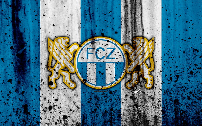 FC Zurich logo, stone texture, grunge, Switzerland Super League, football, emblem, Zurich, Switzerland, HD wallpaper