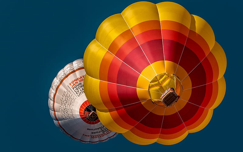 balloons, blue sky, aircraft, bottom view, HD wallpaper