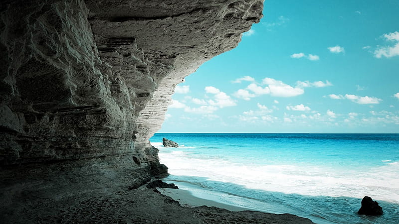 Landscape View Of Beach Waves Under Blue Cloudy Sky Beach, HD wallpaper