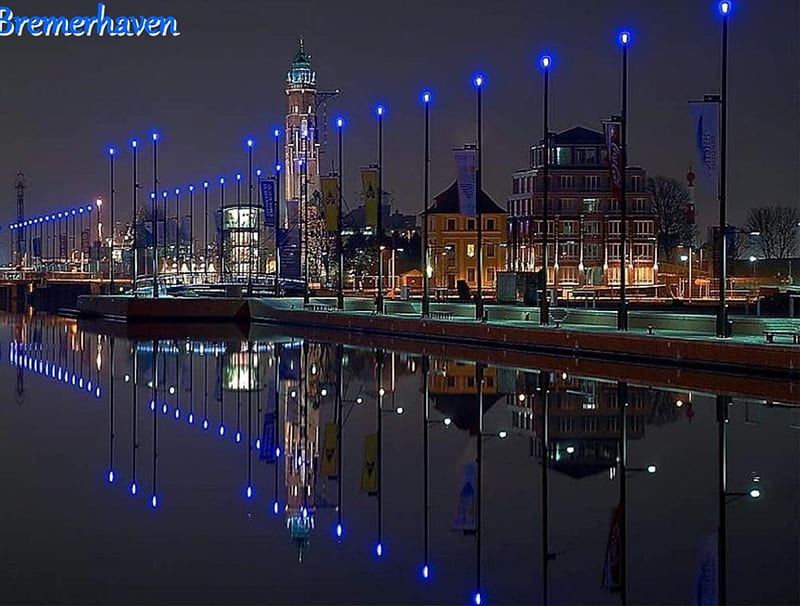Bremerhaven Germany, germany, bremerhaven, city at night, night city, beautiful city, HD wallpaper