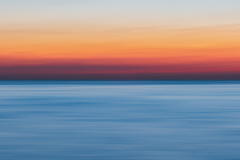 sea, horizon, sunset, blur, light, HD wallpaper