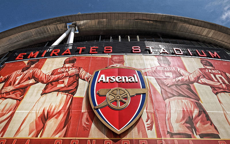 Emirates Stadium, Arsenal FC Logo, London, England, English football stadium, Arsenal FC, football, HD wallpaper