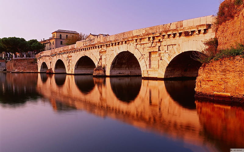 reflection bridge-rivers Landscape, HD wallpaper