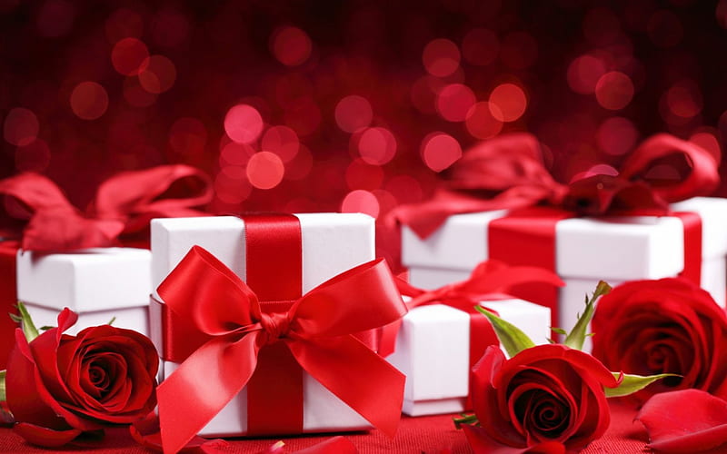 Gift with love, red, romantic, love, roses, gift, HD wallpaper Peakpx